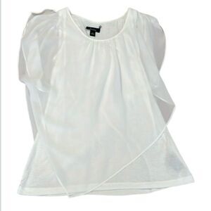 Alyx size S sheer white sleeveless “V” hem blouse with a knit top under EUC